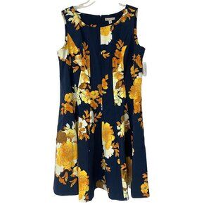 DressBarn Women's Navy Blue Fall Leaves Dress